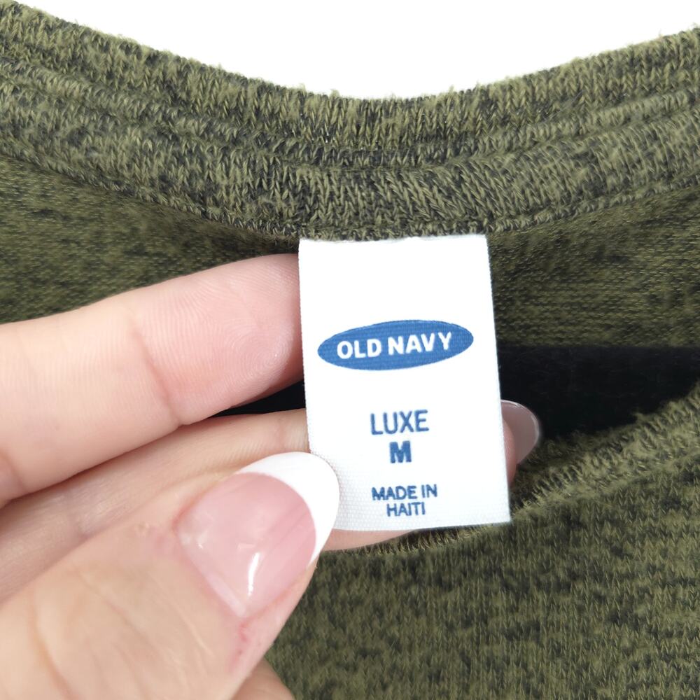 Old Navy Luxe Essential Basic Tee Olive Green Speckeled Stretchy Rounded Hem M - Picture 4 of 9